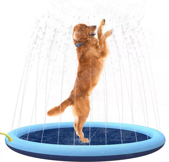 8720618417190 - Ø 150cm Dog Pool - Mit Sprinklern - Antirutsch - Hundedusche - Hunde - Bad - Wasser - Spielzeug - Brunnen - Außen - Hund - Pool