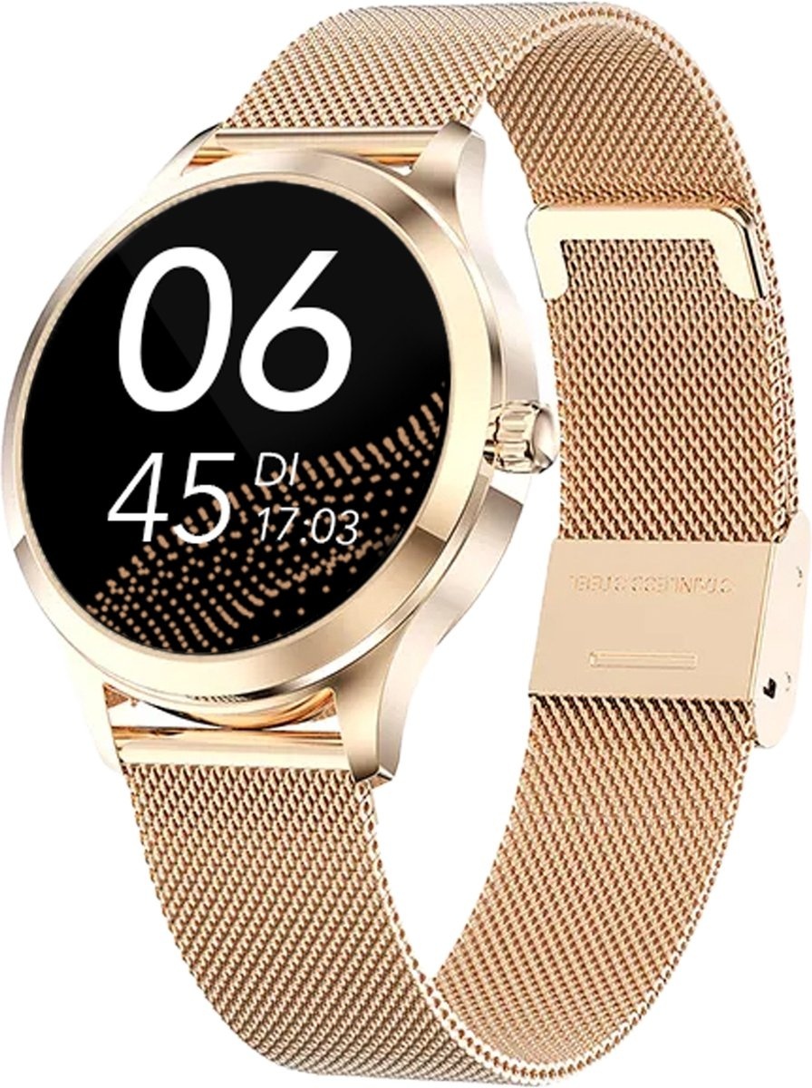 8720618551528 - Smartwatch Damen Roségold - Voller Touchscreen - iOS und Android - Sport- und Gesundheitsanalyse - Menstruations- und Ovulationsregistrierung