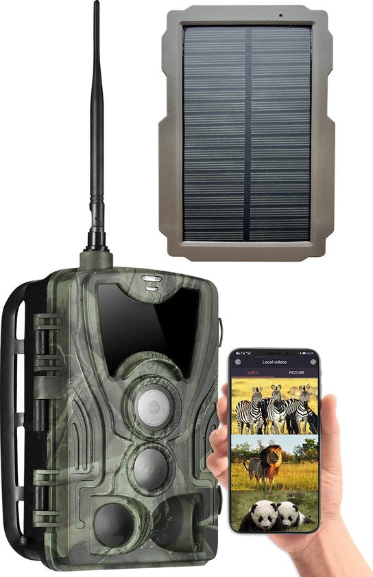 8720618633002 - - Wildkamera mit Nachtsicht - 2G-Verbindung - Mit Solarpanel - Inklusive 64GB SD-Karte - 16MP - HD