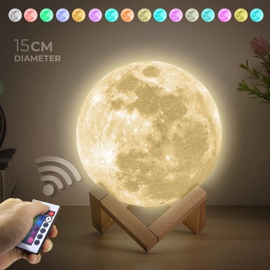 8720618633415 - Nuvance - Mondlampe 3D Tischlampe - 15 cm - mit Fernbedienung - 16 dimmbare RGB-Farben - Mondlampe - Mondlampe - Mondlampe Babyzimmer - Nachtlicht Kinder für Schlafzimmer