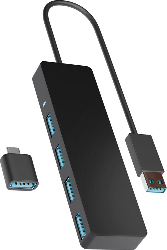 8720618633521 - - USB-30-Hub - 4 Anschlüsse - einschließlich USB-C-Konverter - USB-Splitter - Schwarz