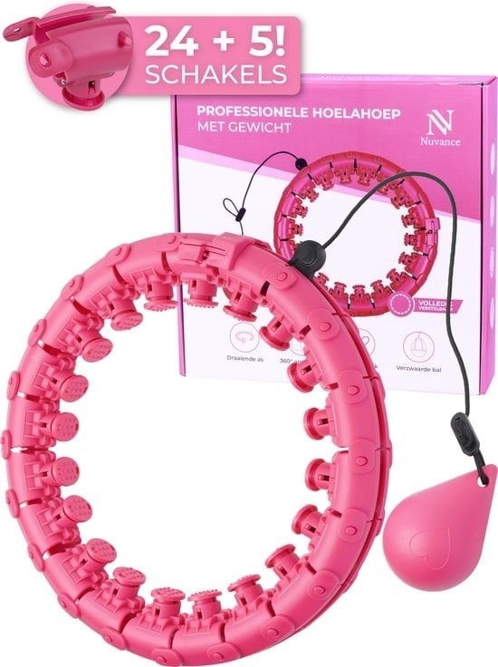 8720618633576 - - Verstellbarer Fitness-Hula-Hoop-Reifen mit Gewicht - 24 + 5 Glieder - Inkl eBook - für Erwachsene und Kinder - Hula-Hoop-Reifen - Smart Hoop - Pink