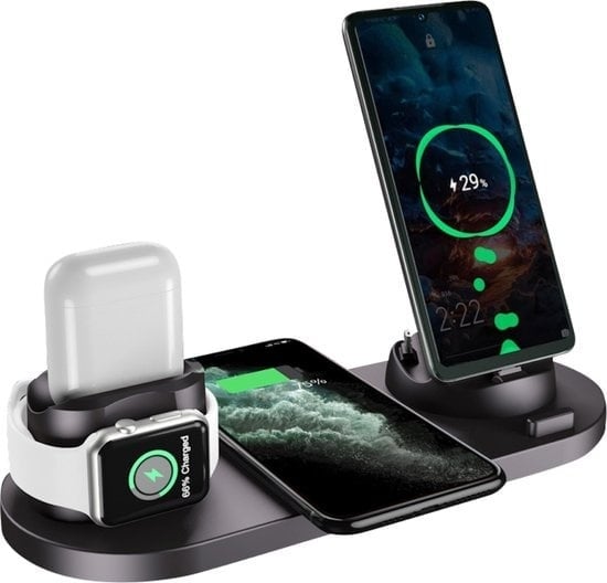 8720618633637 - - 6 in 1 Wireless Charger - Geeignet für alle Qi-Geräte - Wireless Charger - Wireless Chargers