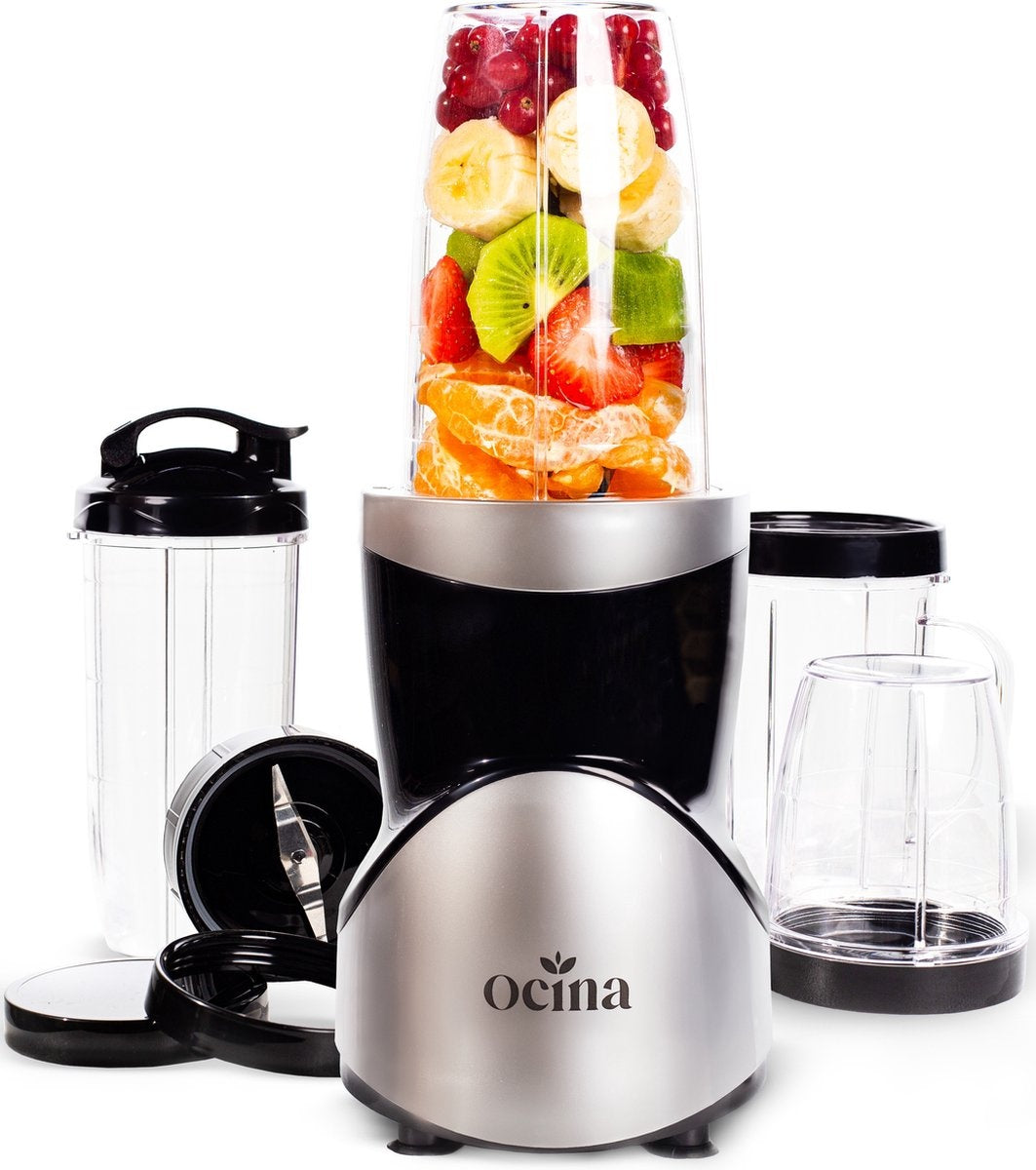 8720618695147 - Ocina Mini Mixer - Smoothie Maker - Mixer für unterwegs - 500W - 12-teiliges Set - 4 Tassen - Silber