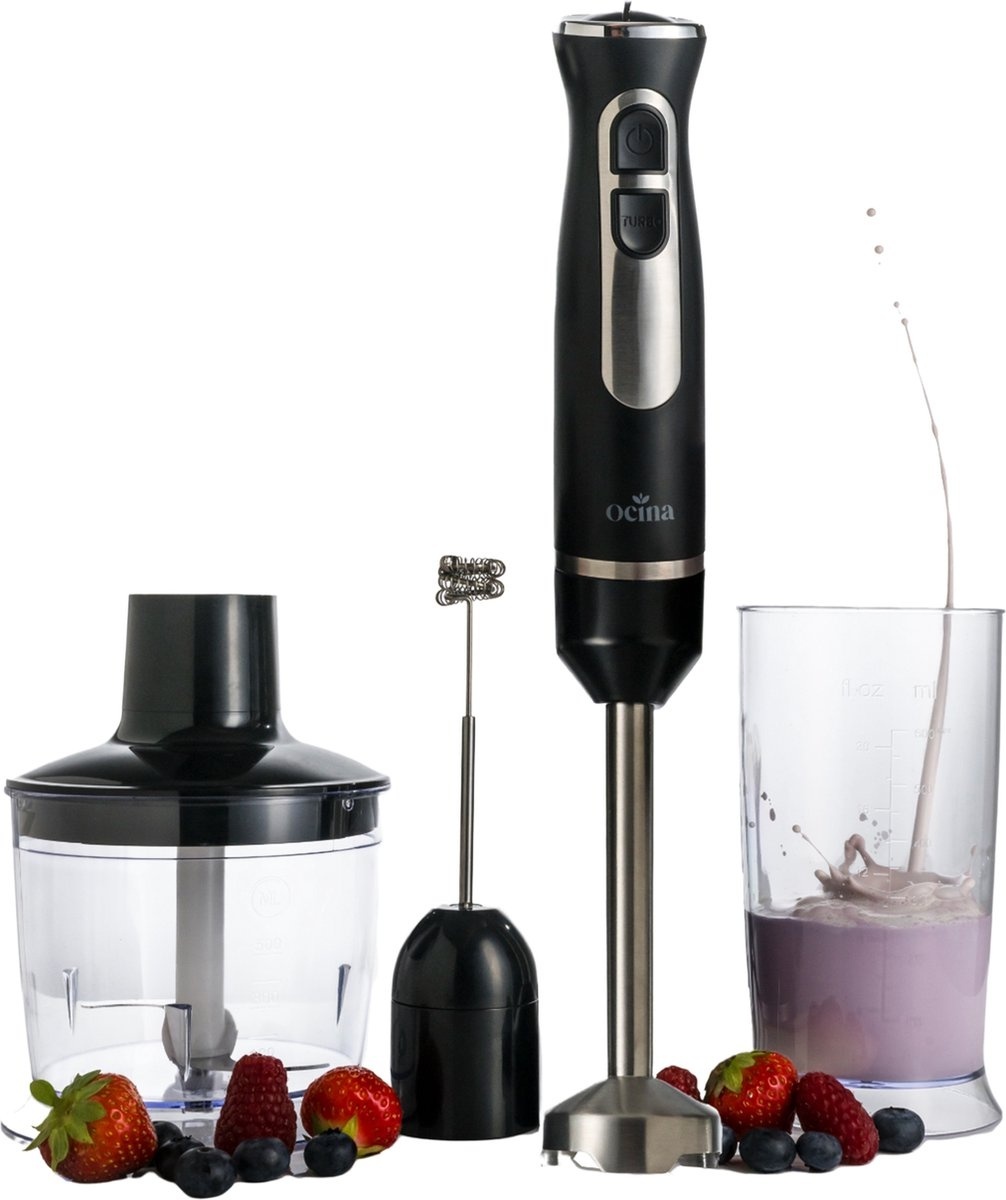 8720618695376 - Stabmixer-Set - 5-in-1 Mixer mit Zerkleinerer - 800W - 600ML - Edelstahl Schwarz