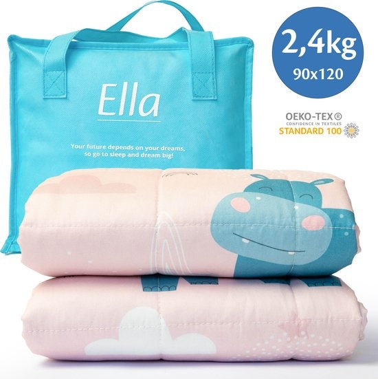 8720618853226 - EL Life Wiegedecke Kind 24kg - 90 x 120cm - Wiegedecke - OEKO-TEX Baumwolle - Nilpferd