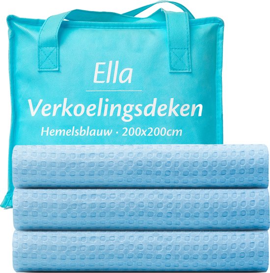 8720618853431 - Ella® Kühldecke 200x200 cm - 100% Bio-Tencel - Selbstkühlende Decke - Kühlende Decke - Sommerbettdecke - Himmelblau