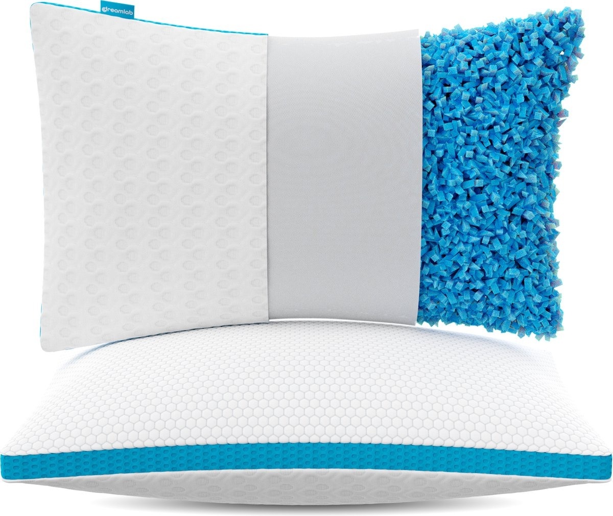 8720618939012 - Dreamlab Memory Foam Pillow - Verstellbares Kopfkissen - Herausnehmbarer Memory Foam - Waschbar - 4 Jahreszeiten - Kühlend