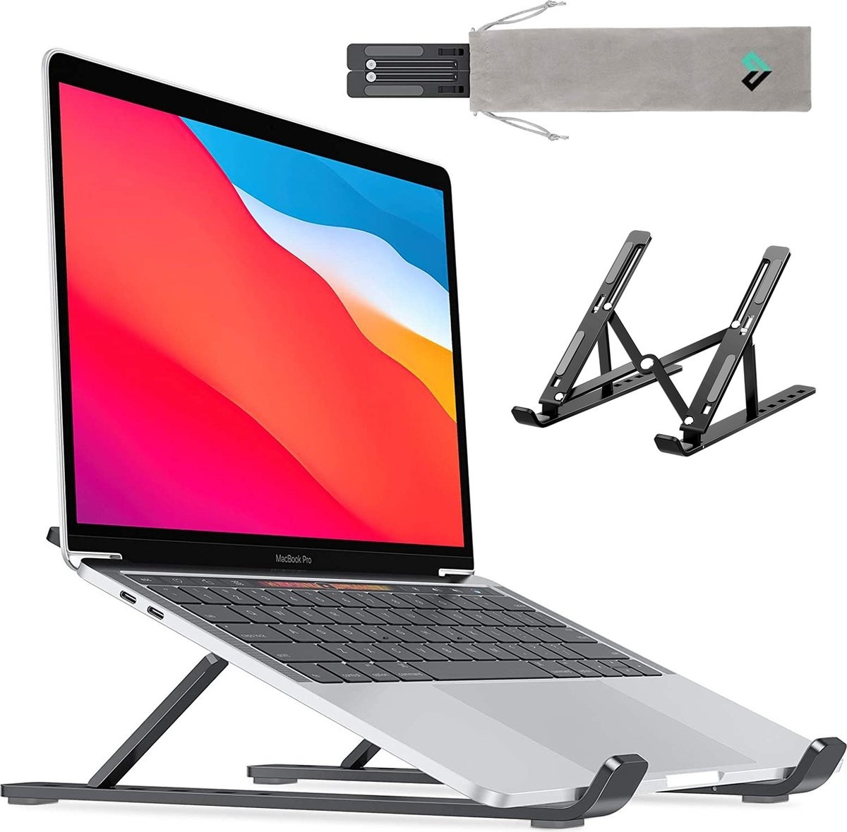 8720618939364 - LURK® Laptop-Ständer - Aluminium Laptop-Halterung - Verstellbar und klappbar - Ergonomisch - 6 Einstellwinkel