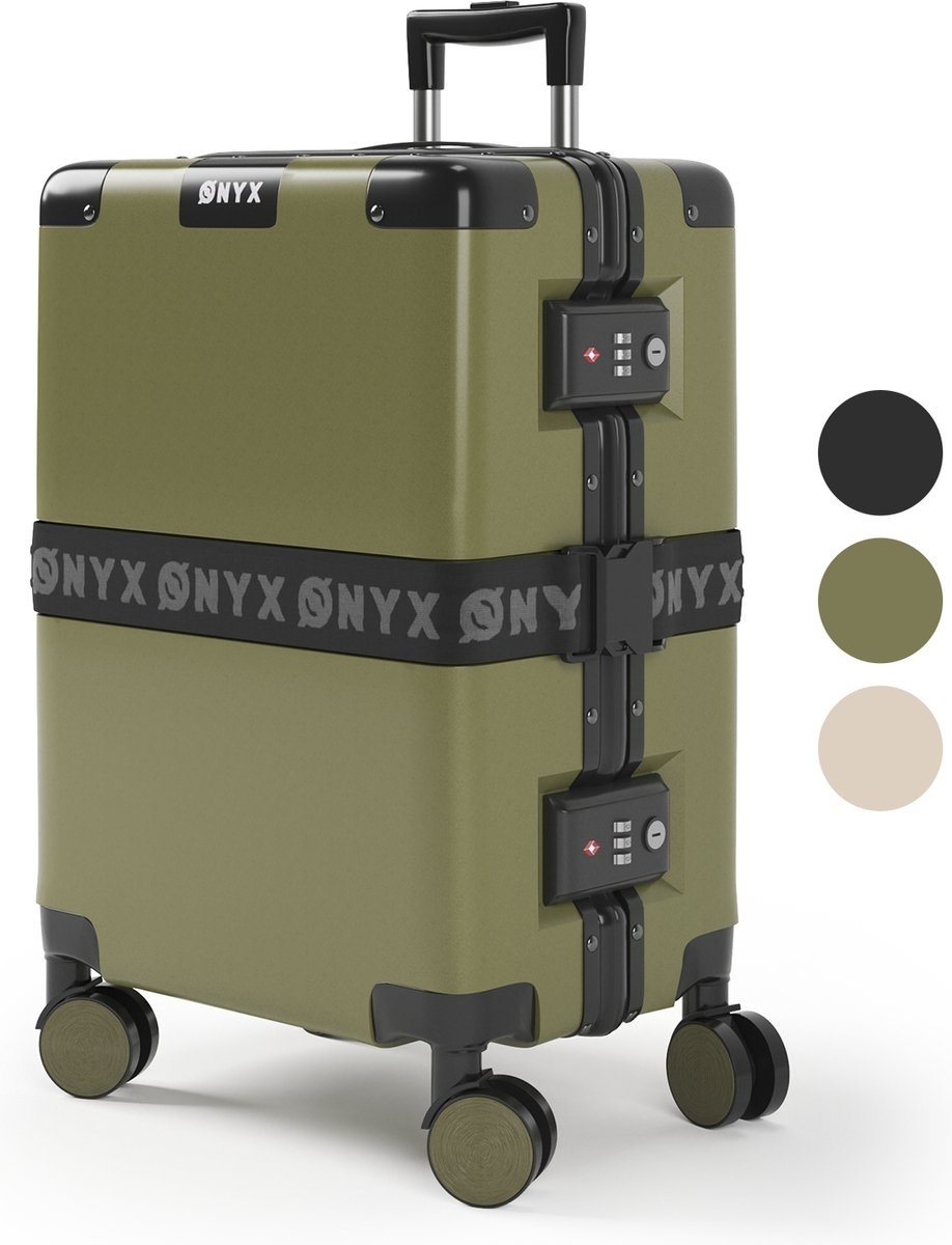 8720618939555 - ONYXÂ® Handgepäckkoffer 33L - TSA-Schloss - Spinner-Rollen - Leichter Trolley - Aluminiumverschluss - Olivgrün