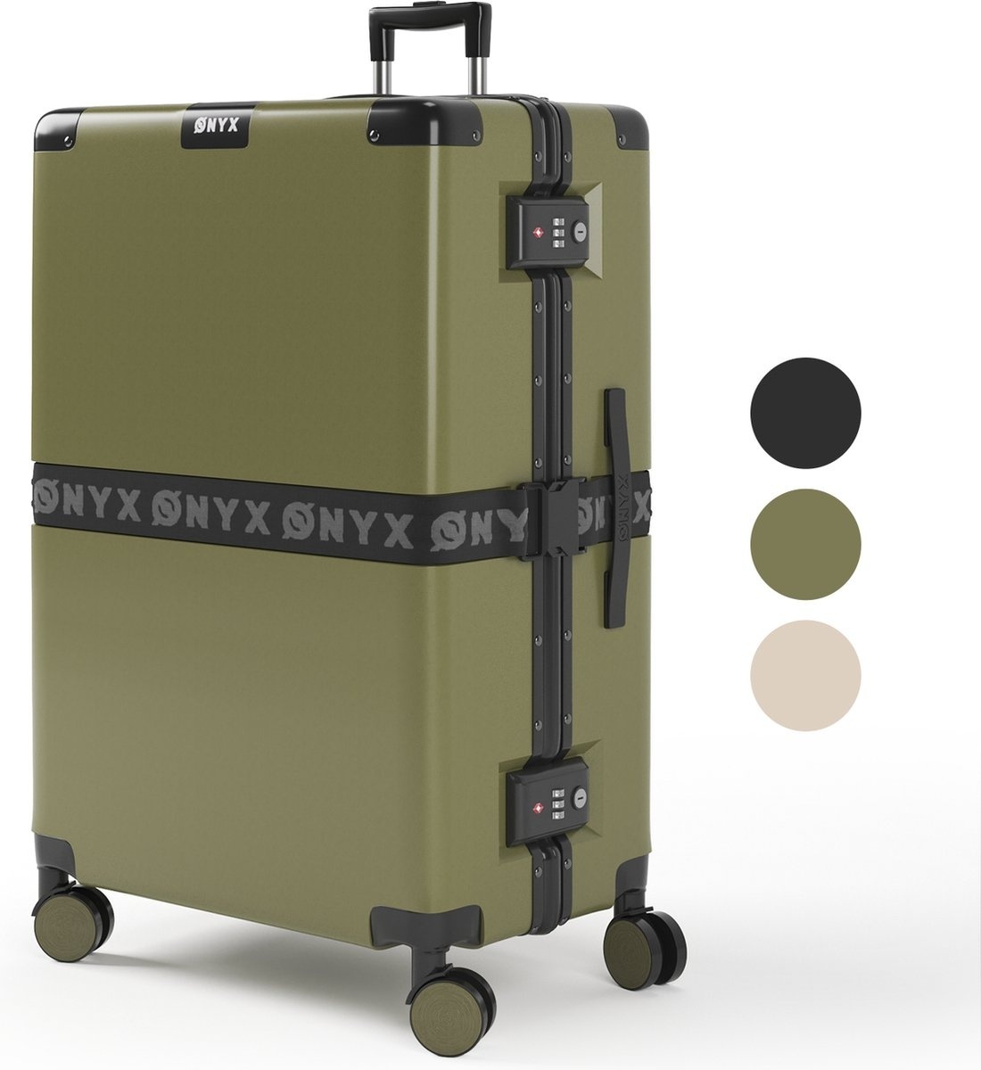 8720618939579 - ONYX¬Æ Check-in-Koffer 100L - TSA-Schloss - Spinner-Räder - Leichter Trolley - Aluminiumverschluss - Olivgrün