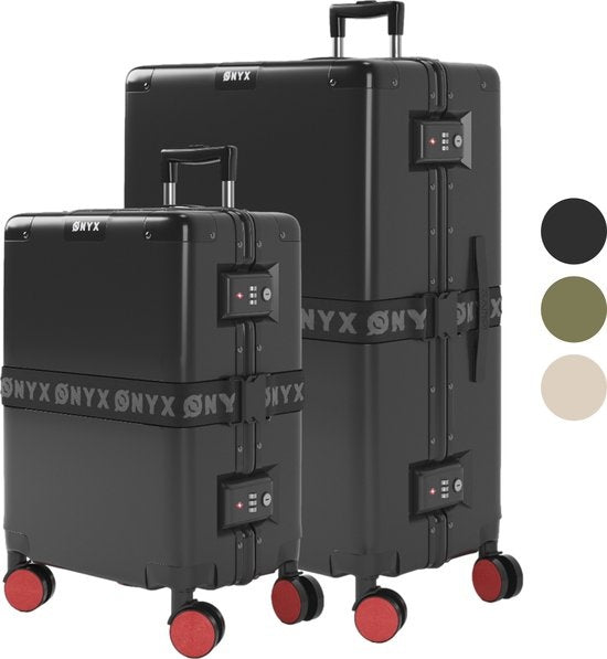 8720618939814 - ONYX 2-teiliges Kofferset - Handgepäck und Check-in-Koffer - 33L 100 L - TSA-Schloss - Spinner-Räder - leichter Trolley - Aluminium-Verschluss - Schwarz