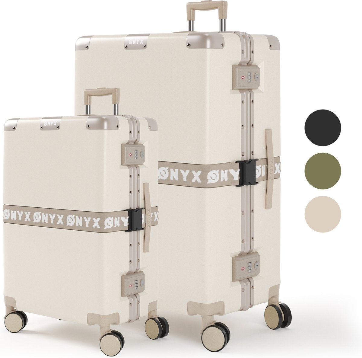 8720618939821 - ONYX 3-teiliges Kofferset - Handgepäck und Check-in-Koffer - 33L 65L 100 L - TSA-Schloss - Spinner-Räder - leichter Trolley - Aluminium-Verschluss - Beige