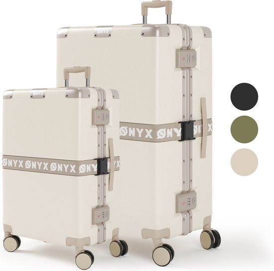 8720618939838 - ONYX 2-teiliges Kofferset - Handgepäck und Check-in-Koffer - 33L 100 L - TSA-Schloss - Spinner-Räder - leichter Trolley - Aluminium-Verschluss - Beige