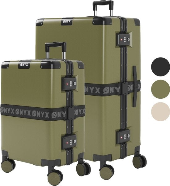 8720618939845 - ONYX 2-teiliges Kofferset - Handgepäck und Check-in-Koffer - 33L 100 L - TSA-Schloss - Spinner-Räder - leichter Trolley - Aluminium-Verschluss - Grün