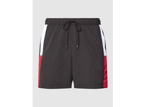 8720643777108 - - The Side - Halblange Badeshorts in luftigem Schwarz mit Flaggen-Logo und Kordelzug-Black