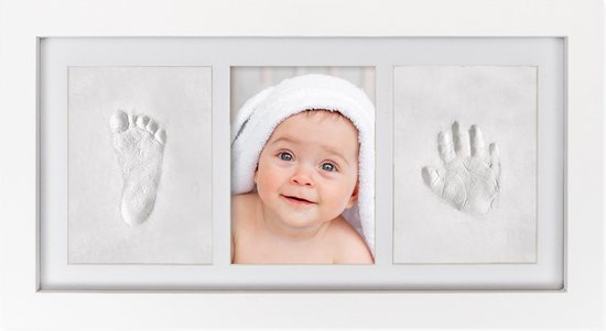 8720648194108 - Fotorahmen Baby (33 x 18 cm) - Tonabdruck (Gipsabdruck Baby) - Besser als Gipsabdruck - Hand-Fuß-Abdruck - Mutterschaftsgeschenk Mädchen   Mutterschaftsgeschenk Junge - Weihnachtsgeschenk