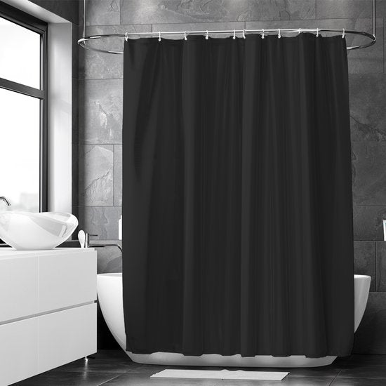 8720648194511 - Duschvorhang Anti-Schimmel - Schwarz - Ringe inklusive - Wasserdicht - Polyester - Duschvorhang 180x200 cm