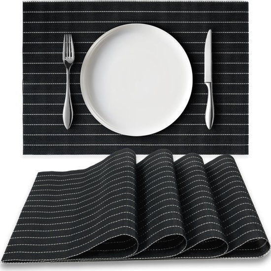 8720648194658 - Tischsets 4 Stück - Kunststoff - Tischsets Kunststoff - Untersetzer - 30x45cm - Schwarz