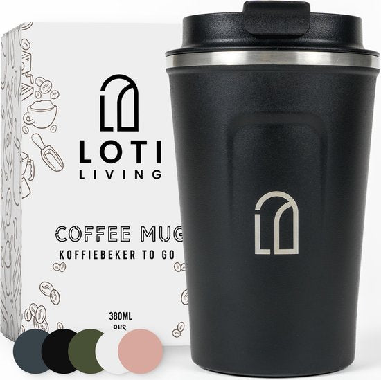 8720648194740 - Kaffeebecher To Go - Thermosbecher - Kaffeebecher für unterwegs - Teebecher - Reisebecher - 380ml - Schwarz