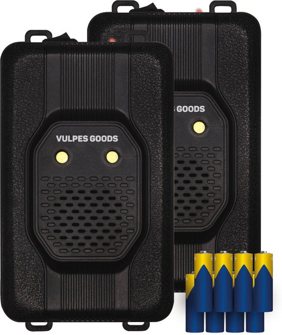 8720648259869 - Vulpes Goods® Repellent - Marderabwehr - Schädlingsabwehr - Multifunktionsset Indoor & Outdoor - Batterien 12V & Autobatterie - Marder Mäuse & Ratten - Steinmarderabwehr PRO - 2 Stück - inkl Batterien