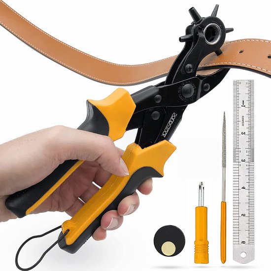 8720648282331 - Professional Lochzange für Gürtel - mit kostenlosem Messstab - Stanzzange - Revolverzange