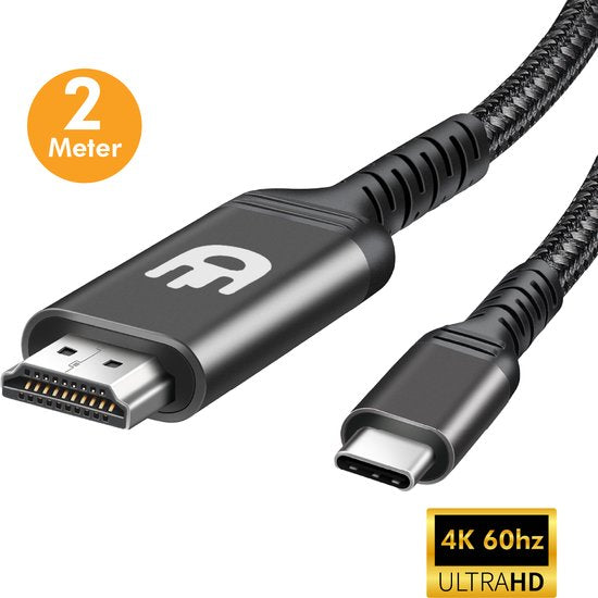 8720648282737 - USB C zu HDMI Kabel - 4K @60Hz - 2 Meter - Typ C zu HDMI - Thunderbolt 3 - Nylon - Grau