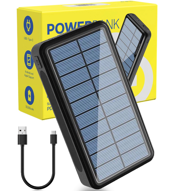 8720648292019 - Solarclub Solar Powerbank 30000 mah - Solarladegerät mit Micro & USB C - Solarstrom-Ladegerät