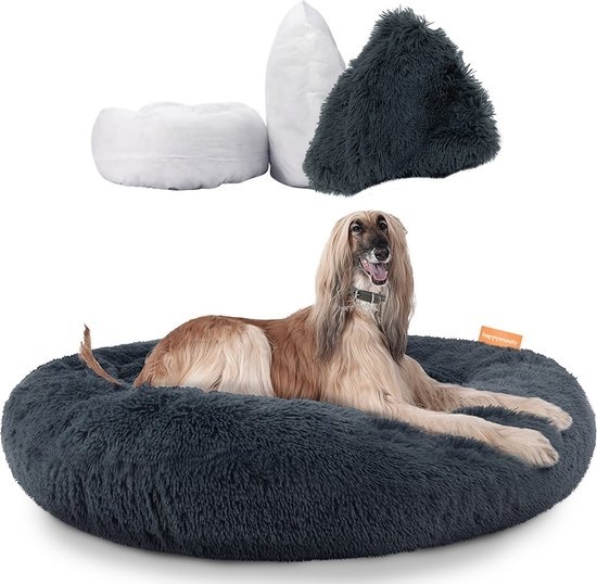 8720648292163 - Happysnuts Donut Hundekorb 120cm - Extra groß - flauschig - Luxus Hundebett - Hundebett - waschbar - grau