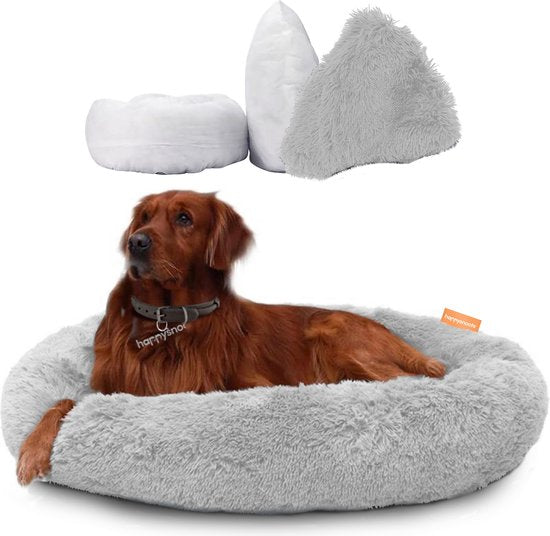 8720648292194 - Happysnuts Donut Hundekorb 100cm - Hellgraues Hundebett - Hundebett - Hundekissen