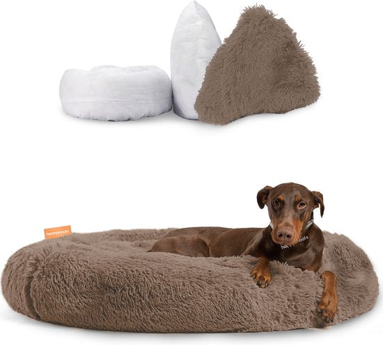 8720648292330 - Happysnuts Donut Hundekorb 120cm - Braunes Hundebett - Hundebett - Waschbares Hundekissen