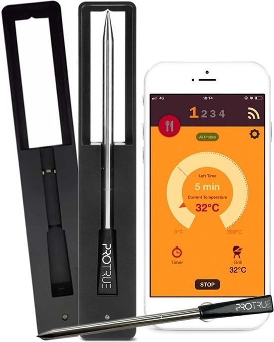 8720648292736 - Protrue Fleischthermometer Bluetooth mit App - BBQ Thermometer Wireless - Küchenthermometer - Bratenthermometer - Flüssigkeitsthermometer - Ofenthermometer