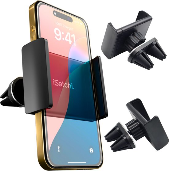 8720648399343 - Phone Holder Car - Lüftungsgitter - Ausziehbares Design - Universal GSM Halter - Autohalterung Mobile - Handyhalterungen Car Vent - Autozubehör - Schwarz