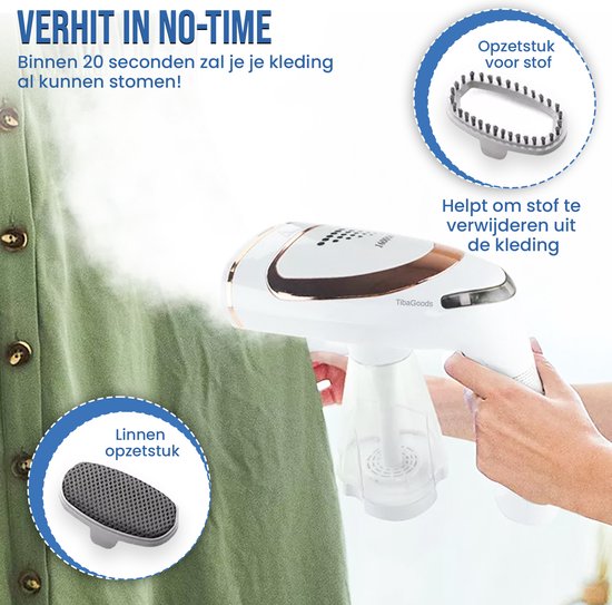 8720648423246 - Luxury Clothes Steamer - Hand Steamer - Clothes Steamer - De-clutterer - Steam cleaner - Steam iron - Heats up quickly - Includes 2 brush heads - 1600w - 250ml