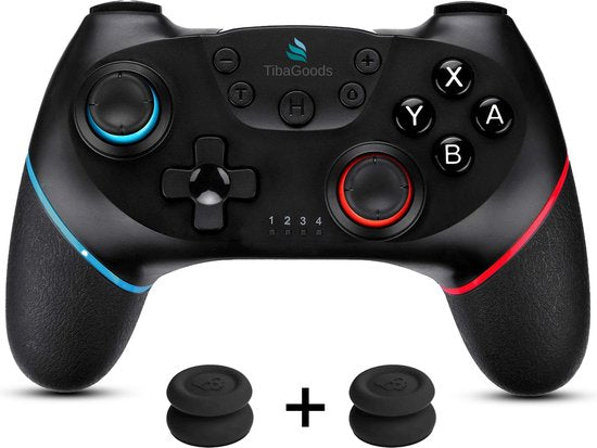 8720648423796 - Game Controller - Wireless Controller - Geeignet für Nintendo Switch - Inklusive 2 Daumen Griffe - Schwarz