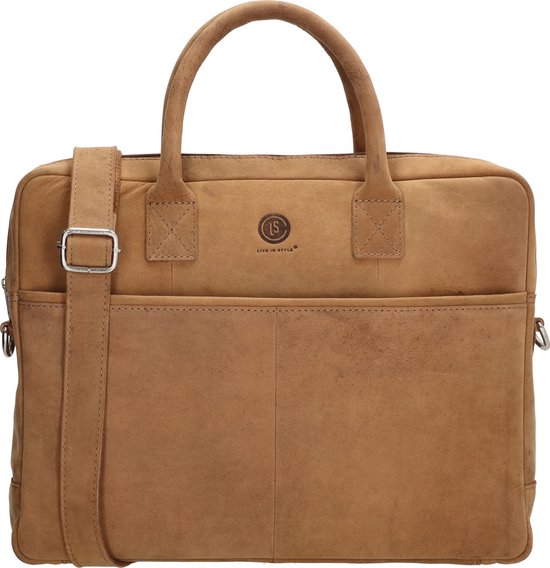 8720673076448 - LS Leder Laptoptasche   Aktentasche - Passend für 14-Zoll Laptop | 30x39x6cm | Vintage-Used Look | Leder Laptoptasche für Damen & Herren - Cognac