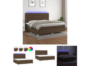 8720679942495 - The Living Store Boxspringbett mit Matratze & LED Dunkelbraun 200x200 cm Stoff - Betten & Bettgestelle