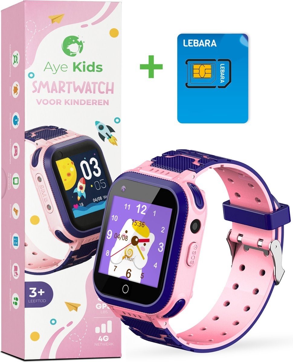 8720707180257 - AyeKids SmartWatch Kids - GPS - 4G Netzwerk - inkl Simkarte - GPS Uhr Kind - Pink