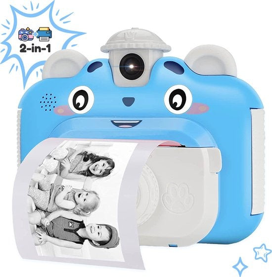 8720707180868 - Sofortbildkamera für Kinder - Mini-Thermodrucker - Fotodrucker - Inklusive 3 Rollen & 12 Farbmarker - Blau