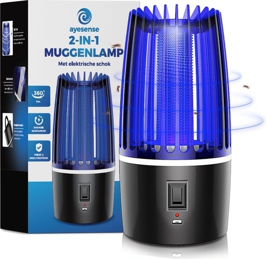 8720707181155 - Professionelle AyeSense 2 in 1 Mückenlampe - Kabellos & Wiederaufladbar - 4000mAh Eingebauter Akku - Mückenfänger - Insektenlampe - Mückenlampe UV