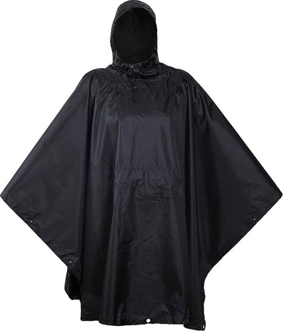 8720707218011 - Wetterfester Poncho - Stylisches Schwarz - PVC Material - Unisex - Leichtgewicht - Perfekt für Festivals