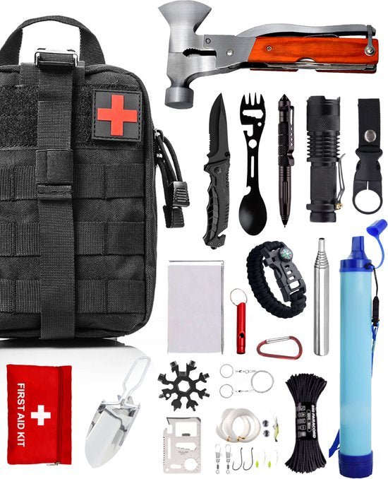 8720726037068 - Survival Kit XL 35-delige Survival Set ‚Äì Noodpakket ‚Äì Overlevingspakket ‚Äì Survival Armband ‚Äì Survival Kit Outdoor ‚Äì Survival Tool ‚Äì Survival Kit Combat ‚Äì Survival Kit Kinderen ‚Äì Survival Kit Bushcraft ‚Äì Survival Mes ‚Äì Survival