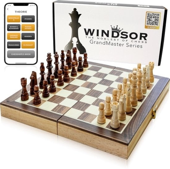 8720726037426 - Windsor CheckMate Series Schachbrett - mit Schachfiguren - 40 cm - Schachspiel - Magnetisch - Holz