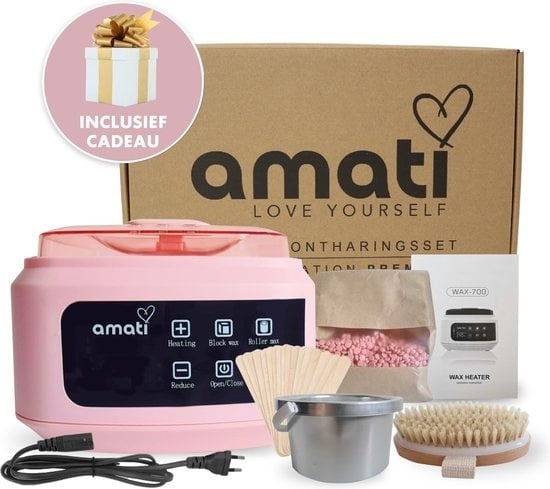 8720726037594 - Amati HappySkin Wachsgerät - Starter Set - Wachserhitzer - Wachs Set - Wachserhitzer - Pink