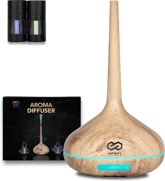 8720726337151 - Aroma Diffuser Inkl 2x 10ml reines ätherisches Ã–l - Luftbefeuchter - Verdampfer - 10 LED Farben - Aromatherapie - Duftdiffusor - Holz Braun