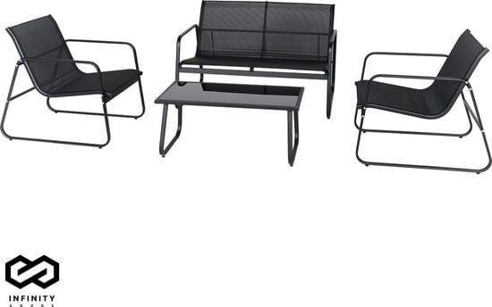 8720726337403 - Infinity Goods Garten-Set - Lounge-Set - Gartenmöbel - Gartenbank - Gartenstühle - Gartentisch - Glasplatte - 4 Sitze - Schwarz Anthrazit