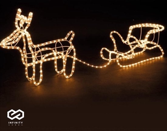 8720726337700 - Infinity Goods Rentier mit Schlitten - Weihnachtsbeleuchtung - Outdoor Indoor LED Figur - Weihnachtsdekorationen - 3D Lichtergirlande - Weihnachten - Warm White