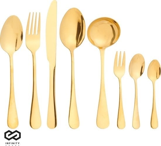 8720726337892 - Infinity Goods Besteckset - Gold - 39-teilig - 6-Personen-Besteck - Mehrgängig - Messer Löffel Gabel - Edelstahl - Gold