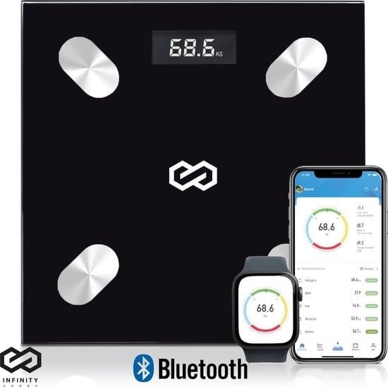 8720726337915 - Infinity Goods Digitale Personenwaage mit App - Intelligente Waage - Intelligente Waage mit Körperanalyse - Schwarz