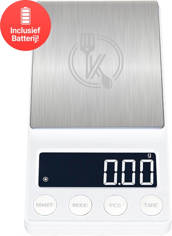 8720726415156 - digitale Mini-Präzisionsküchenwaage weiß - 001 bis 200 Gramm - 142 x 75 cm - batteriebetriebene Taschenwaage - Küchenwaage